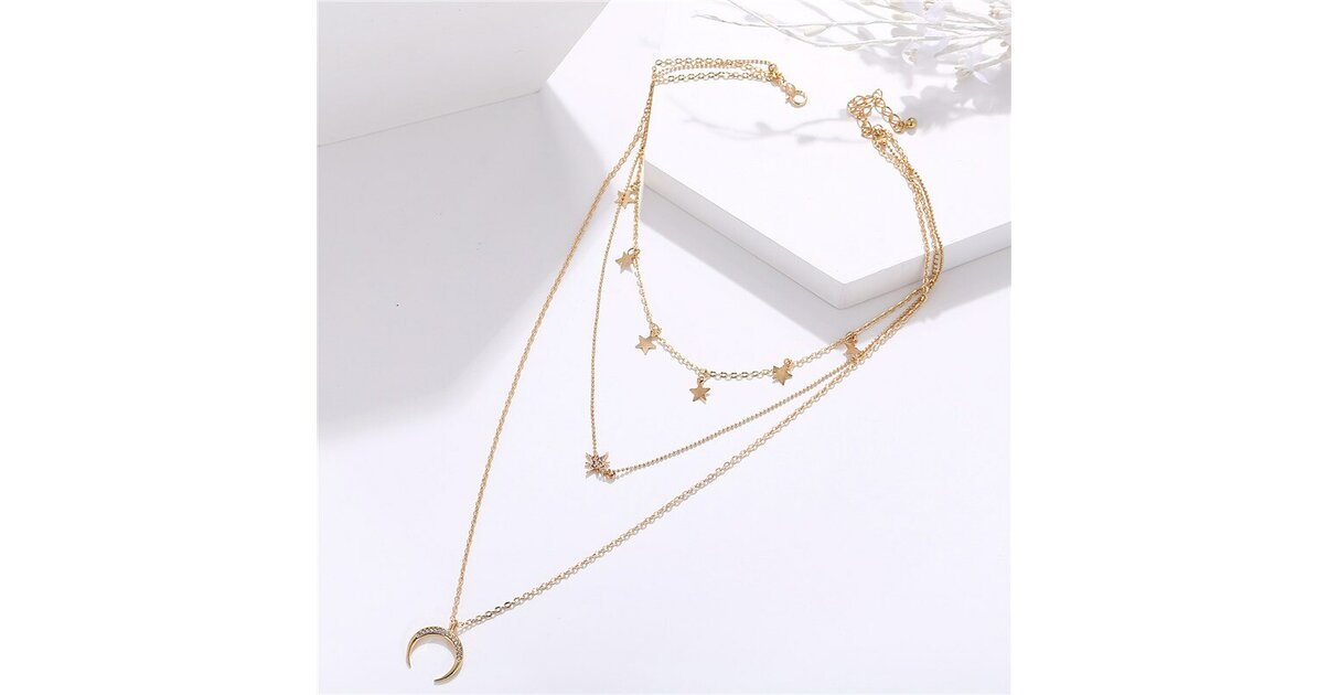 Lot De Bijoux Fantaisie - Grand Sautoir Multi-rangs Couronnes + Boucles D'oreilles - Occasion